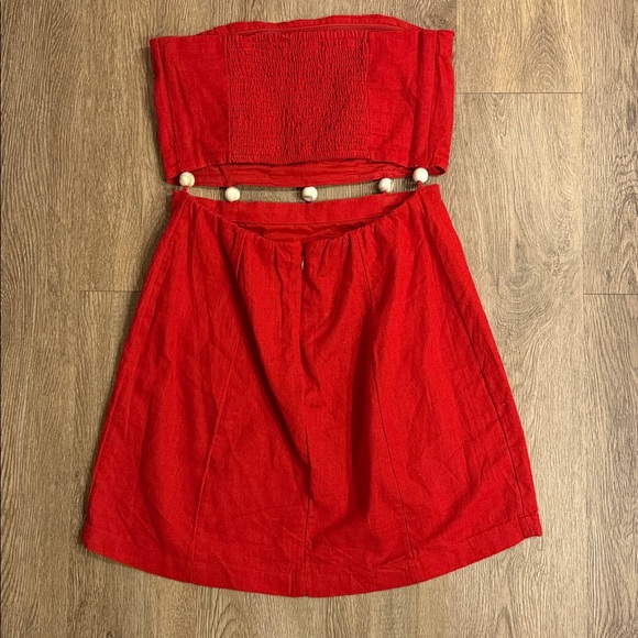 Abercrombie & Fitch Red Linen Cutout Beaded Dress - Picture 5 of 6